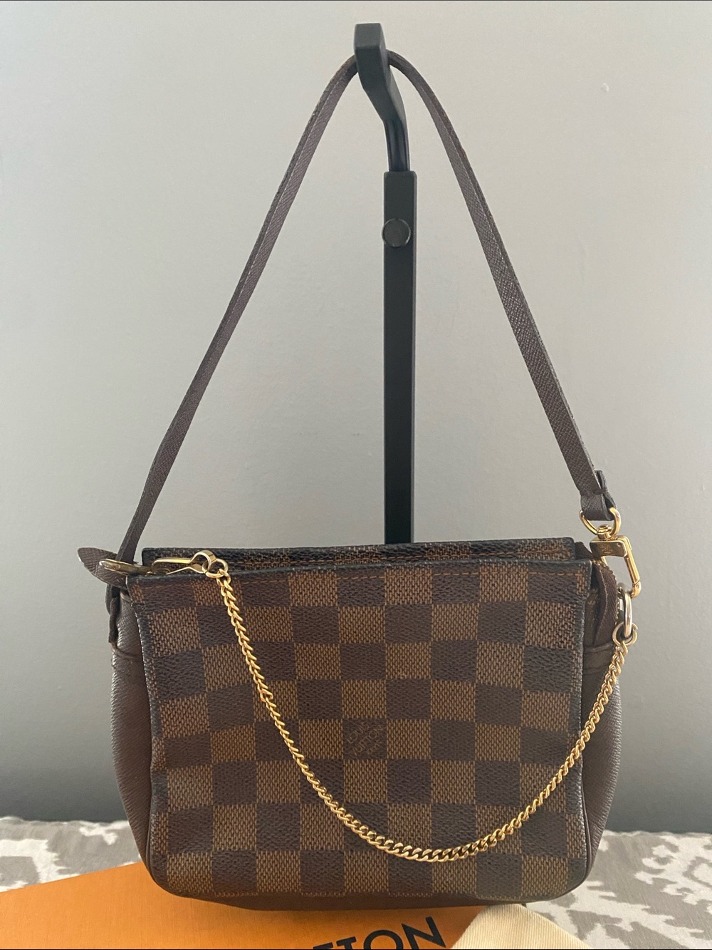 Louis Vuitton Damier Ebene Trousse Pochette w/Authentic Strap & Chain w/COA